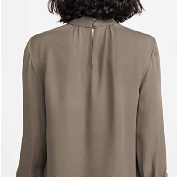 Theory Silk Neck Band Blouse Teak Taupe Keyhole M - Picture 6 of 11